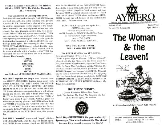 AYMERO | Rastafari Study Tracts #33 | The Woman & the Leaven!